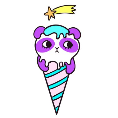 Hayvanlara benzeyen Pop Şirin dondurma külahlarının vektör çizimi. Hayvanlarla kusursuz dondurma kalıbı. Vektör arkaplanı.