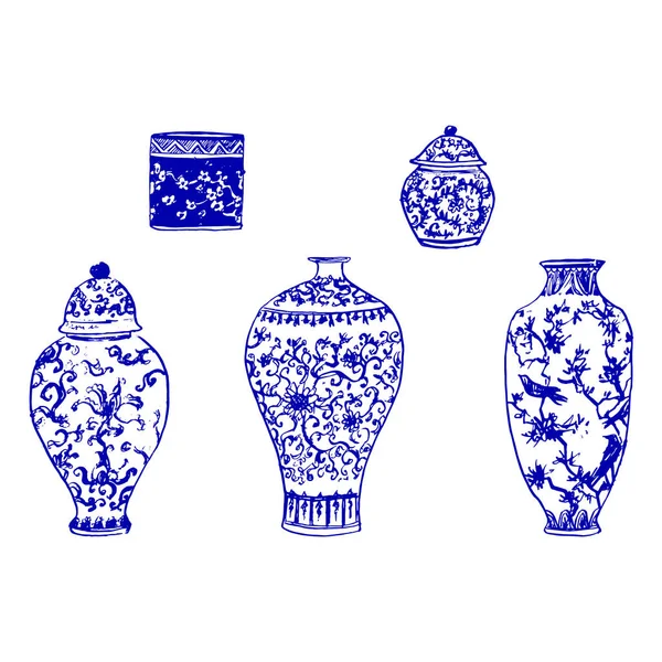 Schöne Chinesische Vintage Tusche Vasen Chinoiserie Stil Für Stoff Oder — Stockfoto