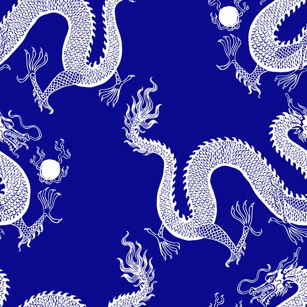 Beautiful Vintage Ink Chinese Dragon Chinoiserie Style Fabric Interior Design — Stock Photo, Image