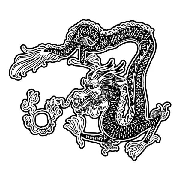 Красиві Вінтажні Чорнила Китайського Дракона Стилі Чинізери Тканини Або Дизайну — стокове фото
