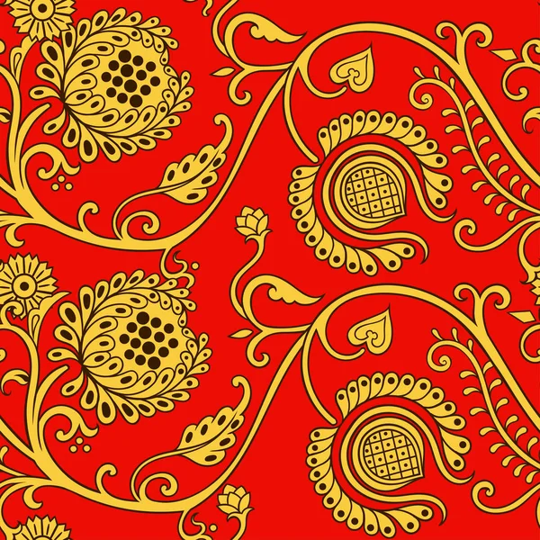 Hand Drawn Seamless Pattern Russian Vintage Style Floral Elements Vector — Stock Photo, Image