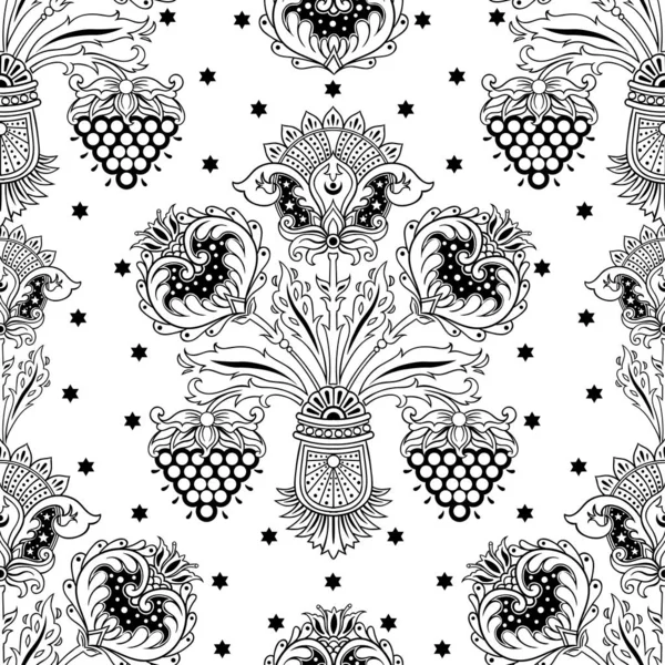 Hand Drawn Seamless Pattern Russian Vintage Style Floral Elements Vector — Stock Photo, Image