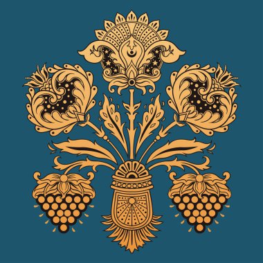 Beautiful Russian style floral vector elment for greeting cards, wrapping paper, invitations, etc. Vector illustration.