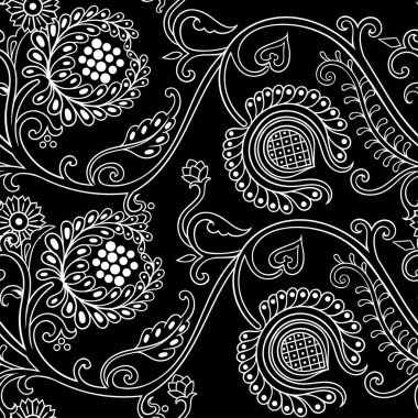 Rus mahsulü, çiçek unsurlarıyla çizilmiş el yapımı, pürüzsüz bir desen. Vektör güzel sanat.