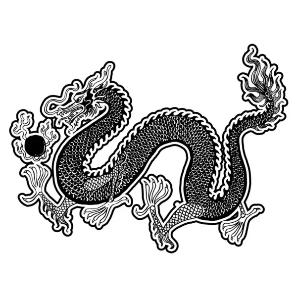 Belle Encre Vintage Dragon Chinois Style Chinoiserie Pour Tissu Design — Photo