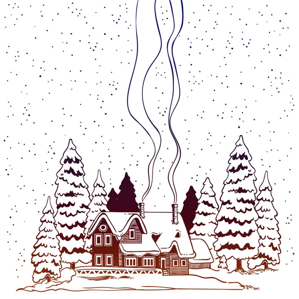 Winter Landscape Village Christmas Trees City Christmas New Year Vector — Stock Photo, Image