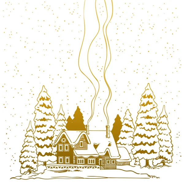 Winter Landscape Village Christmas Trees City Christmas New Year Vector — Stock Photo, Image