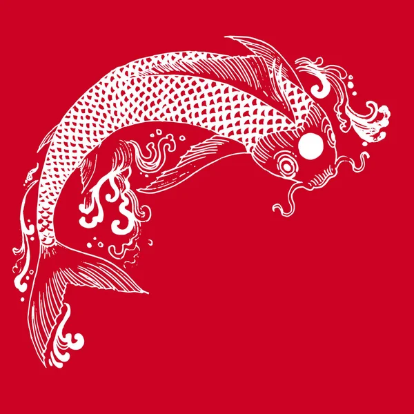 美しいヴィンテージインク中国の鯉は ファブリックやインテリアデザインのためのチノワジースタイルで魚 手描きベクトルイラスト — ストック写真