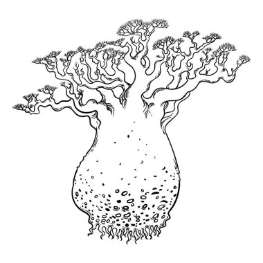 Sıra dışı gizemli büyük ağaç. El çizimi vektör illüstrasyonu.