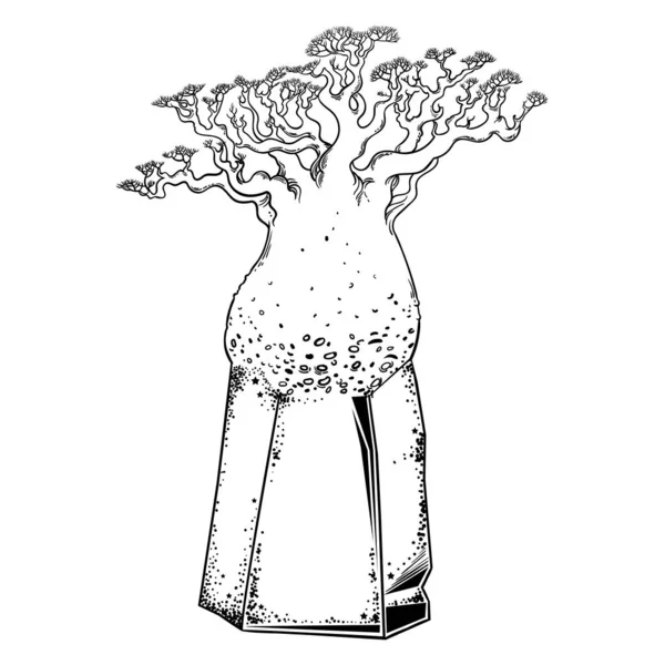 Незвичайне Загадкове Велике Дерево Чарівному Кристалі Рука Намальована Векторні Ілюстрації — стокове фото
