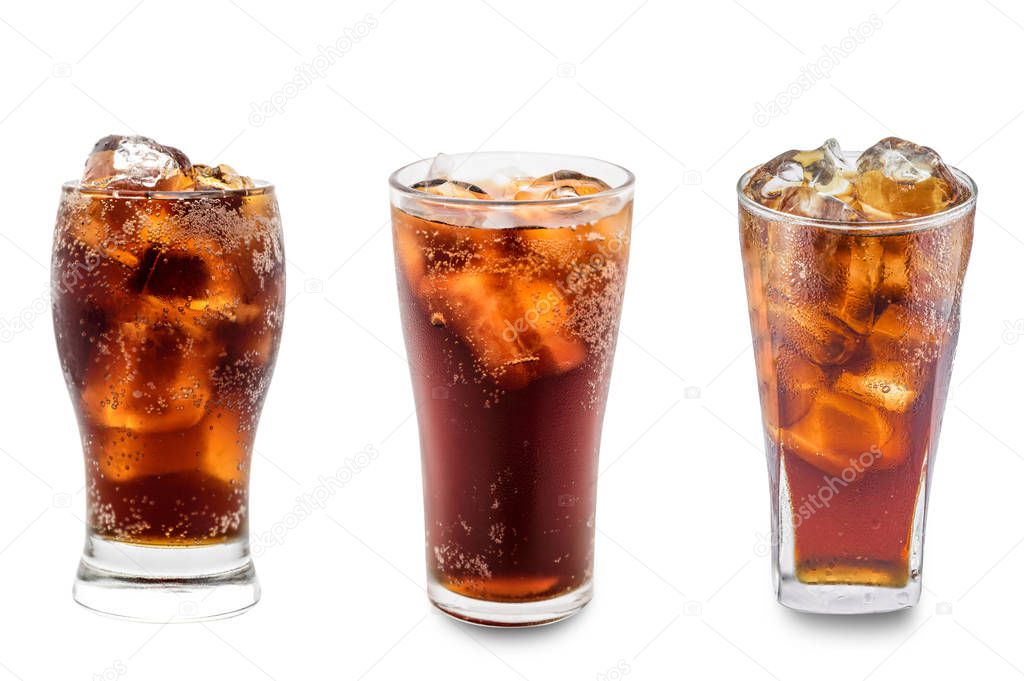 cola in glass isolated on white background.
