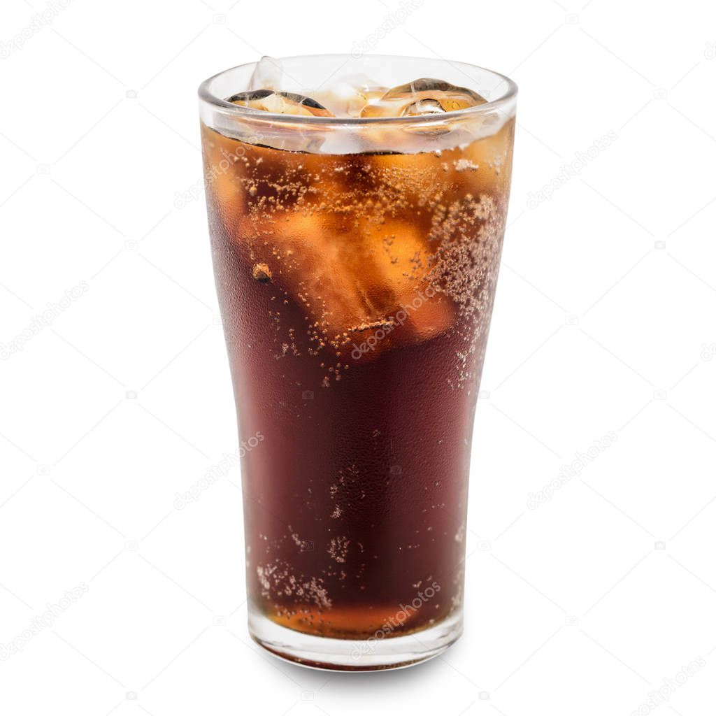 cola in glass isolated with clipping path.