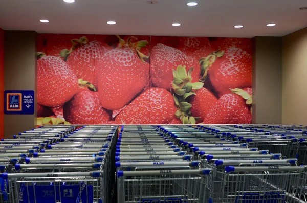 Uma Vista Carrinhos Compras Uma Baía Supermercado Aldi Katoomba Nsw — Fotografia de Stock
