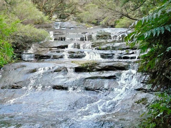 Uma Vista Água Que Flui Pelas Cascatas Leura Blue Mountains — Fotografia de Stock