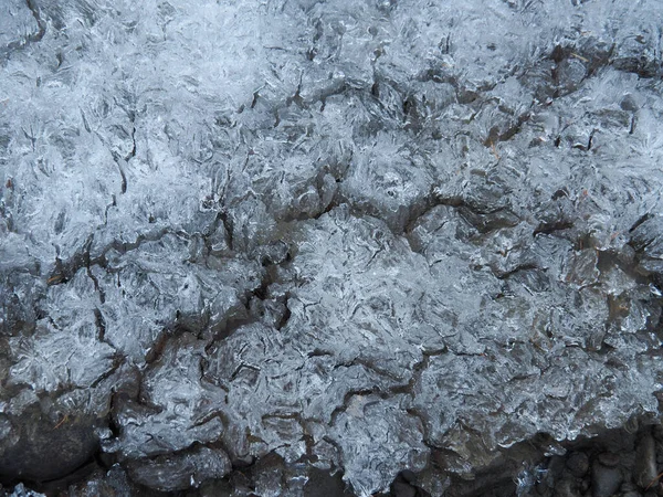 Primer Plano Textura Del Hielo Azul Muchas Grietas — Foto de Stock