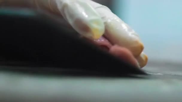 白手袋の料理人が豚肉と玉ねぎをスライスし ソースで中華鍋でソテー — ストック動画