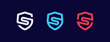 Soyut kalkan logosu ayarlandı. Kalkanda tek şeritli ya da tek şeritli harfler var. Vektör illüstrasyon eps10