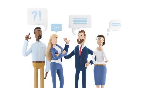 Business People Chat di gruppo Comunicazione Bubble. Illustrazione 3d. Personaggi dei cartoni animati. Concetto di lavoro di squadra aziendale . — Foto Stock