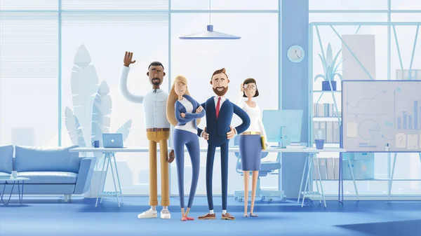 Il team di lavoro di professionisti si trova all'interno dell'ufficio. Illustrazione 3d. Personaggi dei cartoni animati. Concetto di lavoro di squadra aziendale . — Foto Stock