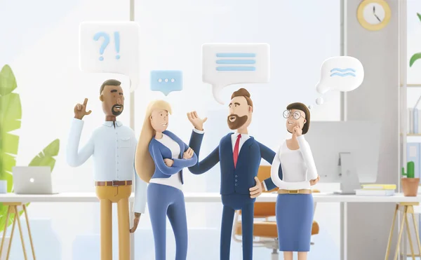 Business People Chat di gruppo Comunicazione Bubble. Illustrazione 3d. Personaggi dei cartoni animati. Concetto di lavoro di squadra aziendale . — Foto Stock