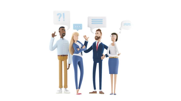Business People Group Chat Communication Bubble. 3D ilustrace. Kreslené postavy. Koncept týmové práce. — Stock fotografie