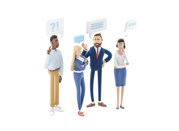 Business People Chat di gruppo Comunicazione Bubble. Illustrazione 3d. Personaggi dei cartoni animati. Concetto di lavoro di squadra aziendale . — Foto Stock
