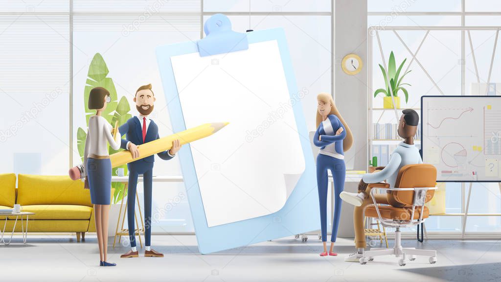 To do list concept. Completion tasks. 3d illustration.  Cartoon characters. Business teamwork concept. 