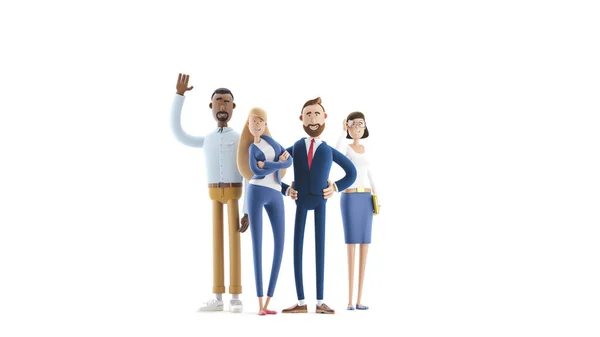 Profesyonellerden oluşan bir ekip. 3 boyutlu illüstrasyon. Çizgi film karakterleri. İş takım çalışması konsepti. 