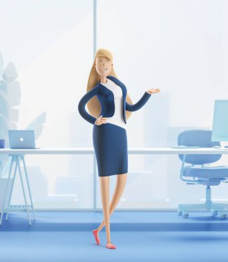3d illustration. Young business woman Emma standing in the office interior. clipart