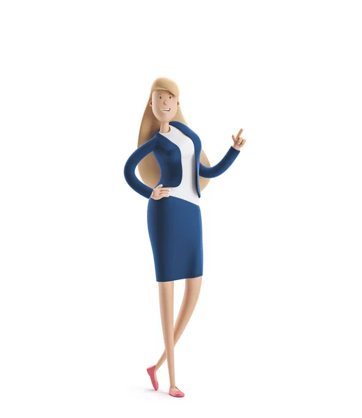 3D-illustration. Ung affärskvinna Emma stående på vit bakgrund. — Stockfoto