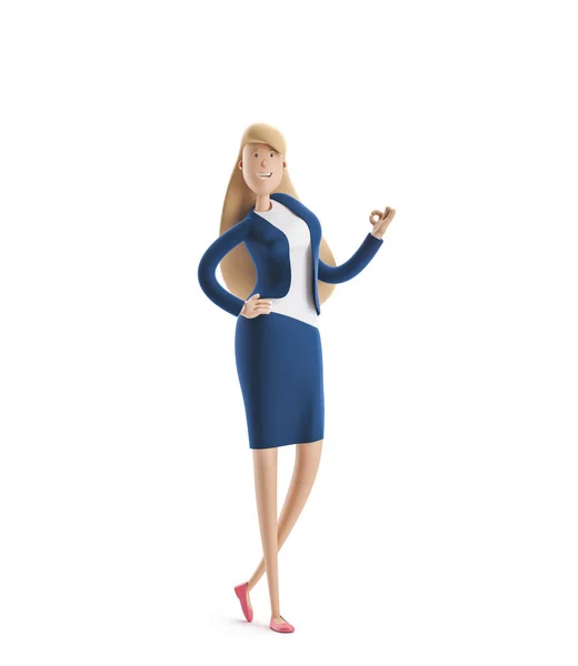 Ilustración 3d. Joven mujer de negocios Emma de pie sobre un fondo blanco . —  Fotos de Stock