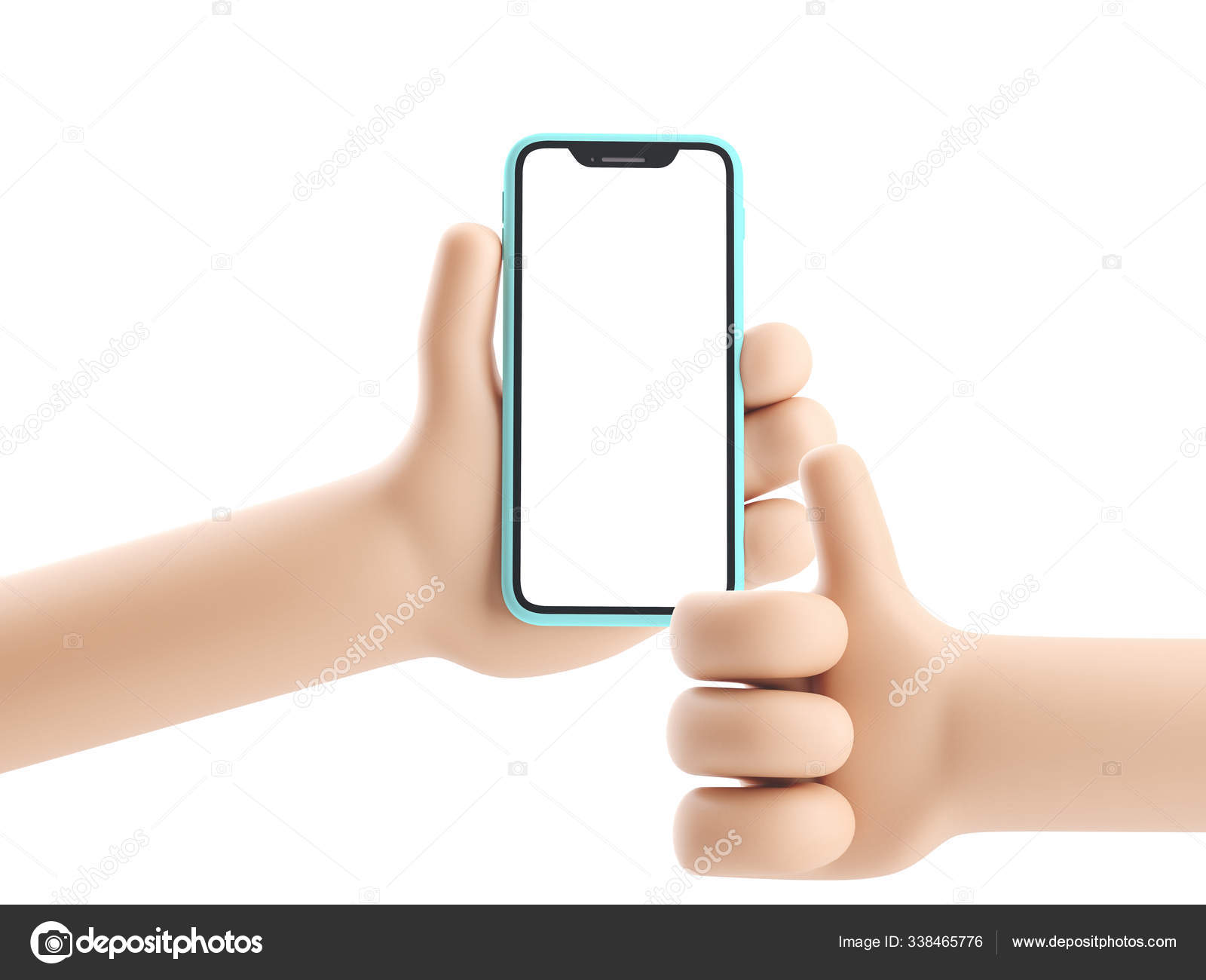 Cartoon device Mockup. Cartoon hand holding phone on white background. 3d illustration. Stock Photo by ©bestpixels 338465776 Cartoon device Mockup. Cartoon hand holding phone on white background. 3d illustration. Stock Photo by ©bestpixels 338465776