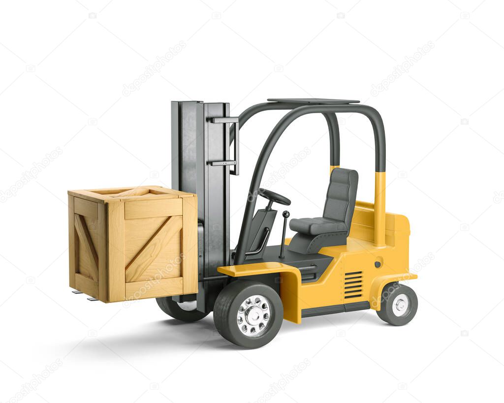 3d illustration. Cartoon Forklift isolated on white background.