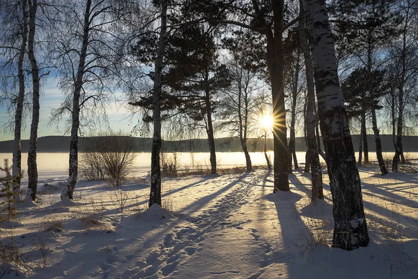 Oost Siberië Baikal Regio Winter Dag Heldere Lage Zon Aan — Stockfoto