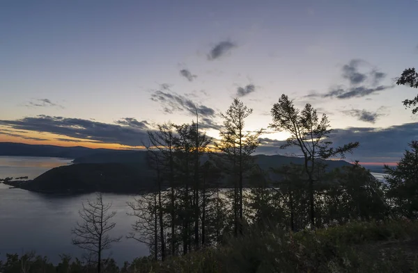 Eastern Siberia Lake Baikal Sunset Source Angara River Top View 스톡 이미지