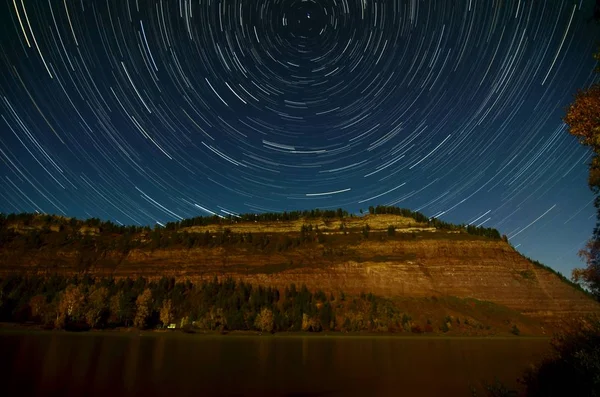 Eastern Siberia Baikal Region Night Full Moon Star Trek Foreground 로열티 프리 스톡 사진