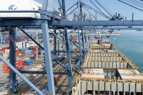 Jacarta Indonésia Agosto Terminal Contêineres Com Amarração Vesse Porto Jacarta — Fotografia de Stock