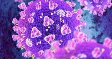 Covid-19 Coronavirus, biyoloji arka planında virüs akıyor. 2019-nCov konsepti grip salgını ve koronavirüs gribi hücreleri. Pandemia Sağlık Konsepti. Kapatın. 3d