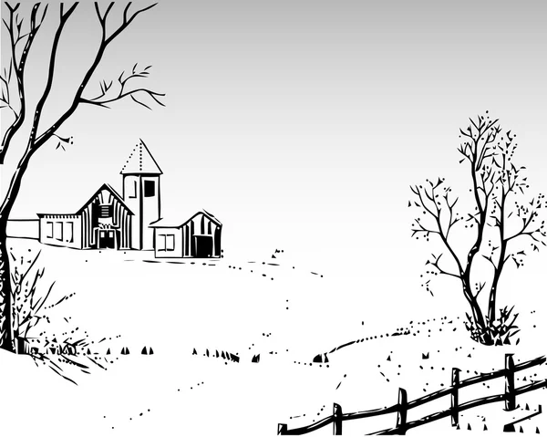 Ilustração vetorial de uma paisagem de inverno rural — Vetor de Stock