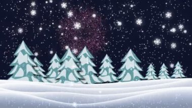 Işık ve havai fişek gece kış manzarası ile Noel ağacı