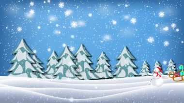 Kardan adam çekti atlı kızak dolu Noel kış manzarası mevcut