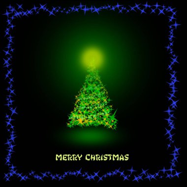 Noel ağacı renkli yıldız yaptı ve ışık üstünde tepe ile dekore edilmiş