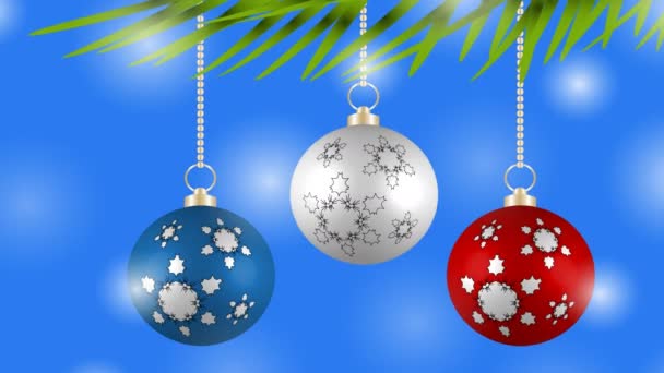 Jul bakgrund med färgglada bollar. Julkort. Julhälsning. — Stockvideo