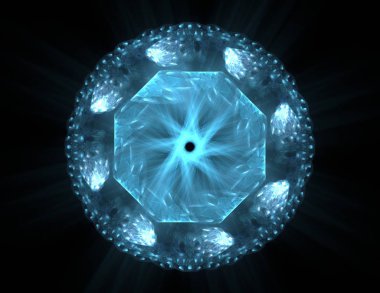 Konuyla ilgili soyut fraktal formlar grafik tasarım ve nükleer fizik bilim parçacıkların. Kutsal geometri futuristik