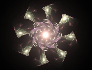 Konuyla ilgili soyut fraktal formlar grafik tasarım ve nükleer fizik bilim parçacıkların. Kutsal geometri futuristik