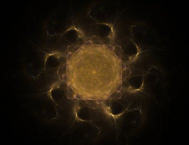 Konuyla ilgili soyut fraktal formlar grafik tasarım ve nükleer fizik bilim parçacıkların. Kutsal geometri futuristik