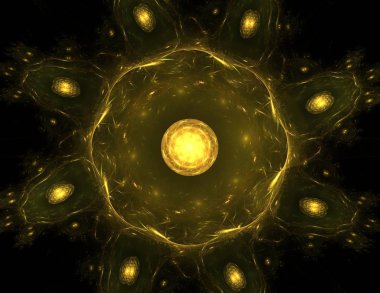 Konuyla ilgili soyut fraktal formlar grafik tasarım ve nükleer fizik bilim parçacıkların. Kutsal geometri futuristik