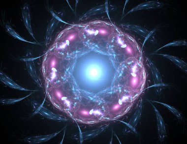 Konuyla ilgili soyut fraktal formlar grafik tasarım ve nükleer fizik bilim parçacıkların. Kutsal geometri futuristik