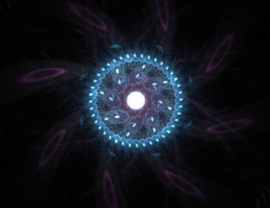 Konuyla ilgili soyut fraktal formlar grafik tasarım ve nükleer fizik bilim parçacıkların. Kutsal geometri futuristik