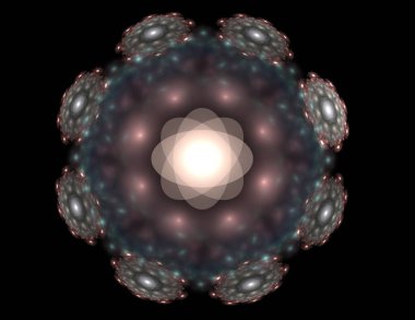 Konuyla ilgili soyut fraktal formlar grafik tasarım ve nükleer fizik bilim parçacıkların. Kutsal geometri futuristik